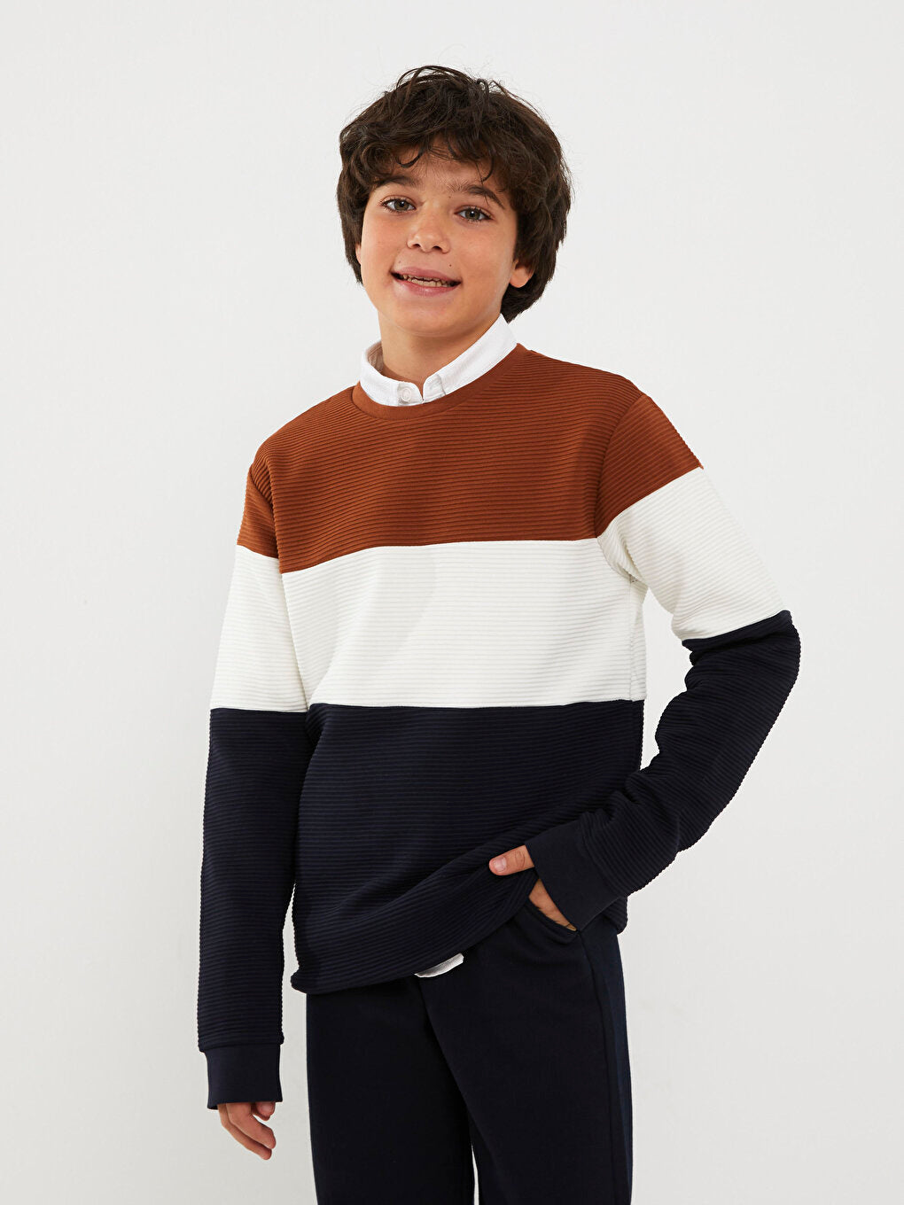 Crew Neck Color Blocked Long Sleeve Boy's Sweatshirt Father Son Combination