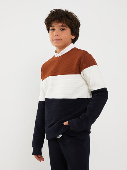 Crew Neck Color Blocked Long Sleeve Boy's Sweatshirt Father Son Combination