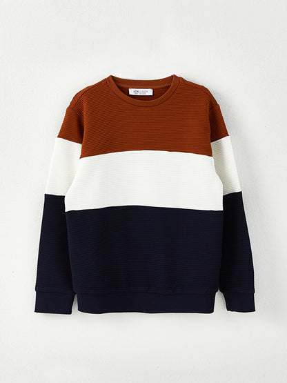 Crew Neck Color Blocked Long Sleeve Boy's Sweatshirt Father Son Combination