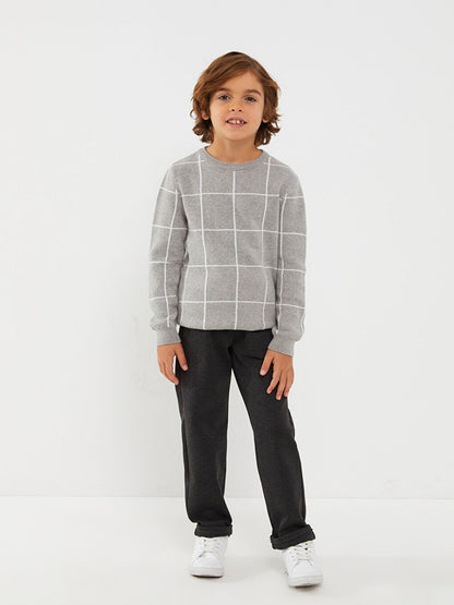 Crew Neck Plaid Long Sleeve Boy's Knitwear Sweater Father Son Combination