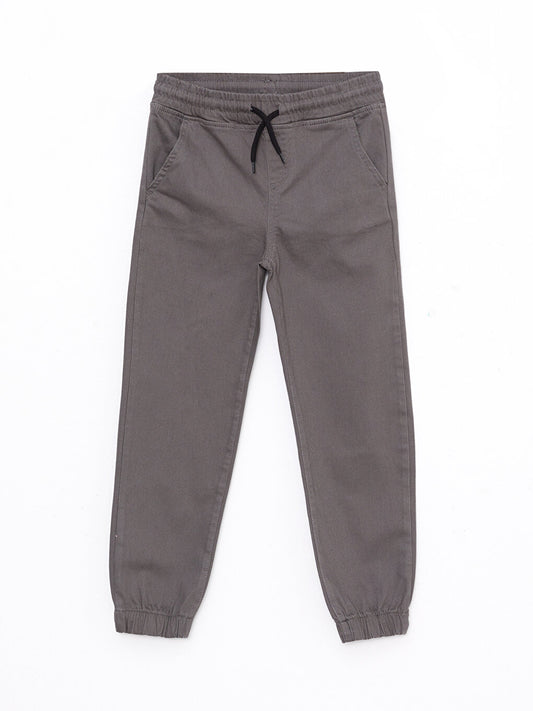 Basic Gabardine Boy's Jogger Trousers with Elastic Waist