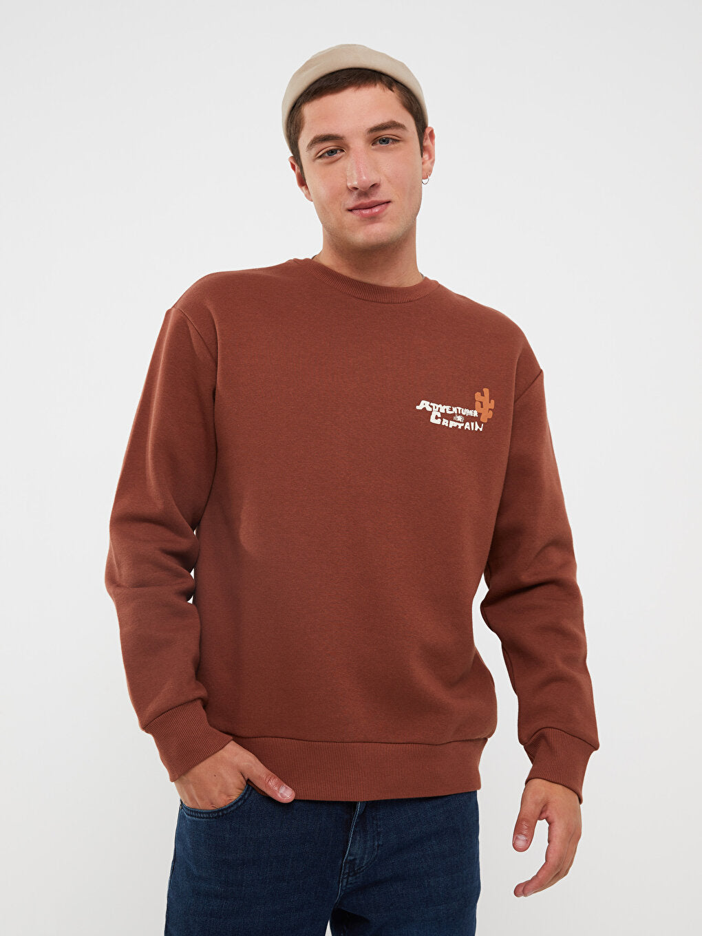 Crew Neck Long Sleeve Printed Men's Sweatshirt