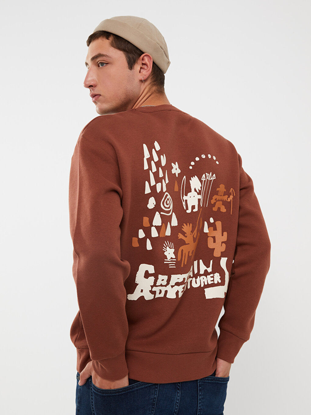 Crew Neck Long Sleeve Printed Men's Sweatshirt