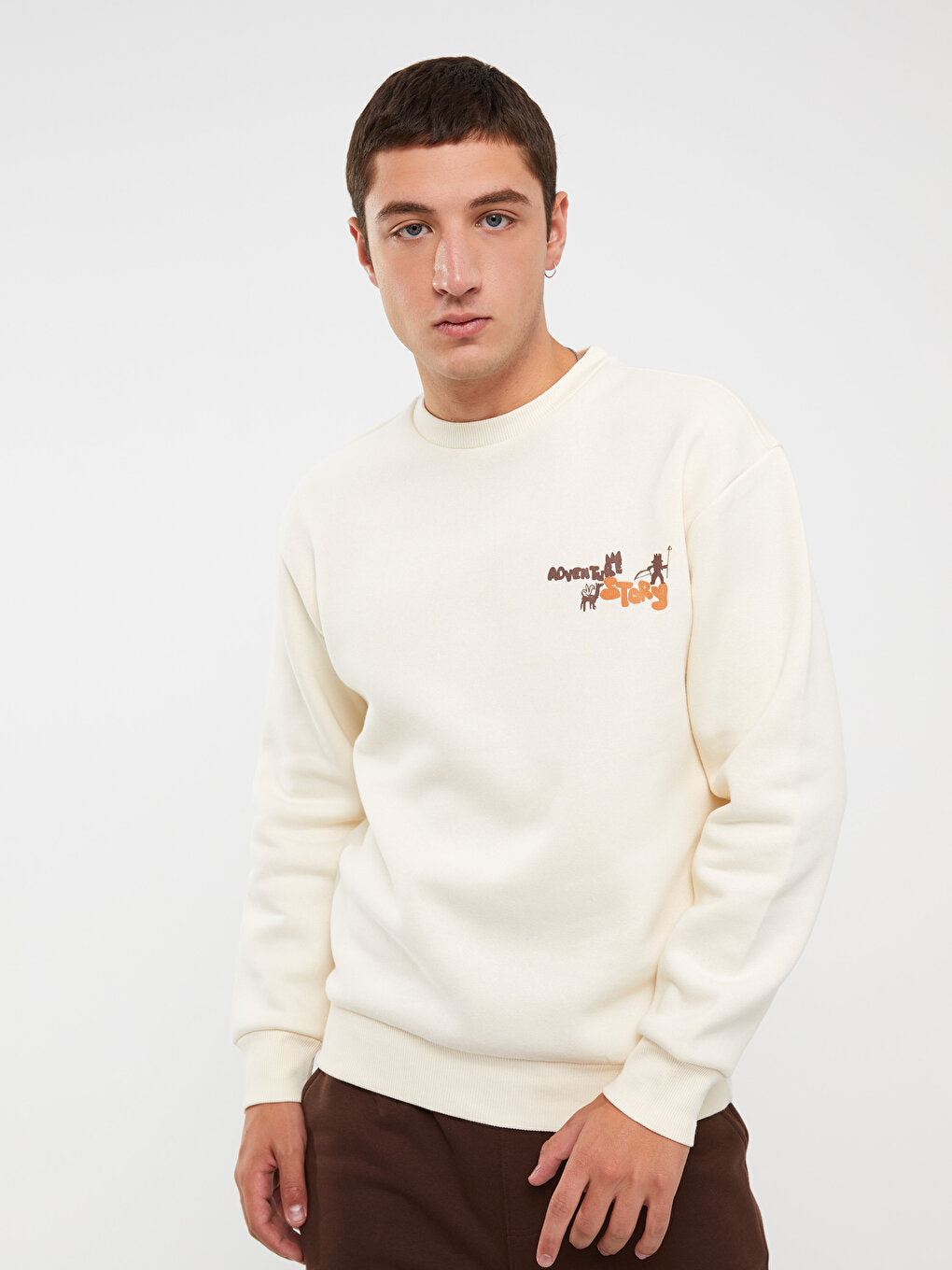 Crew Neck Long Sleeve Printed Men's Sweatshirt