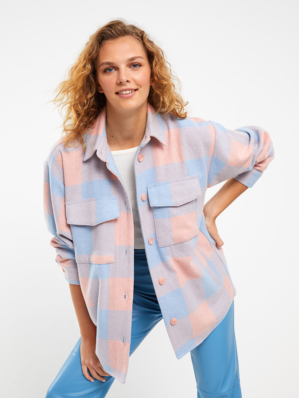 Plaid Long Sleeve Oversize Women's Lumberjack Shirt Jacket