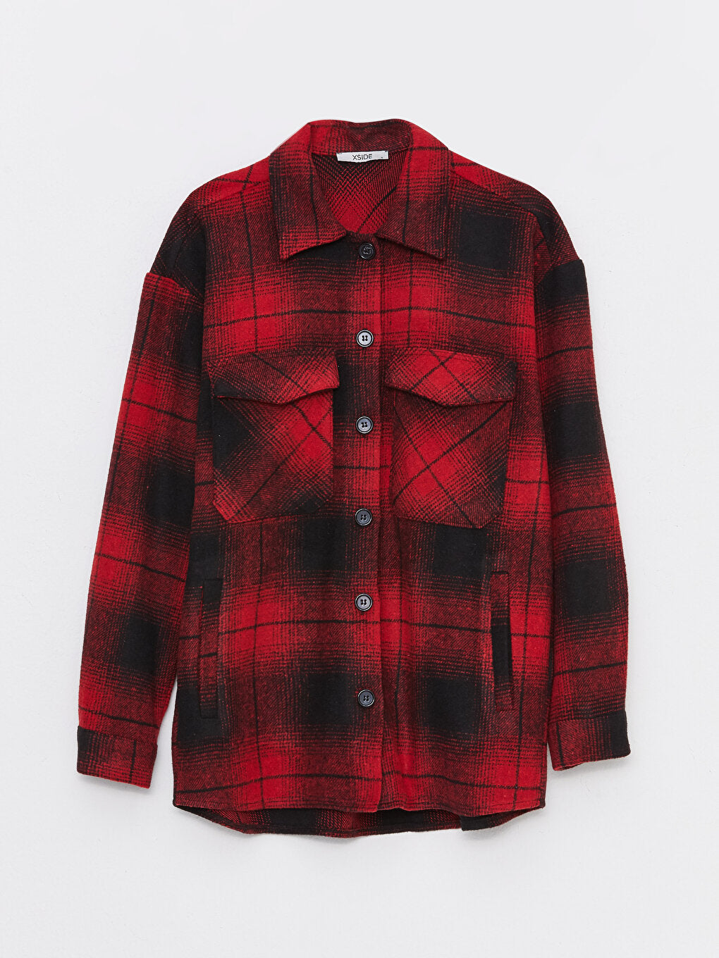 Front Button Closure Plaid Long Sleeve Women's Shirt Jacket