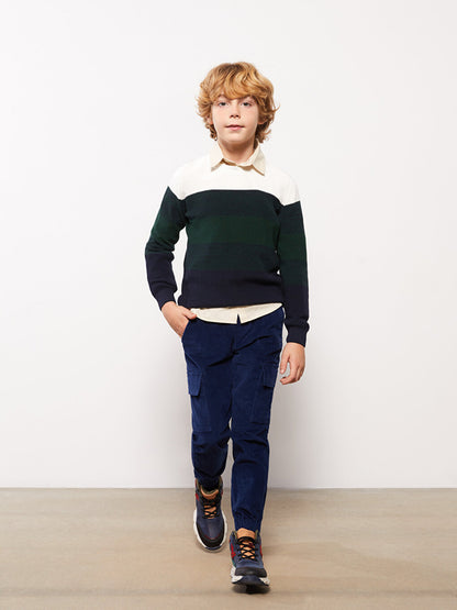 Crew Neck Color Block Long Sleeve Boy's Knitwear Sweater