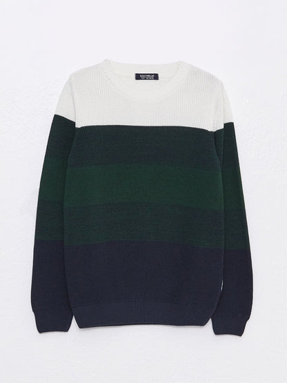 Crew Neck Color Block Long Sleeve Boy's Knitwear Sweater