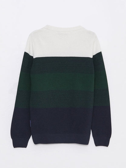 Crew Neck Color Block Long Sleeve Boy's Knitwear Sweater