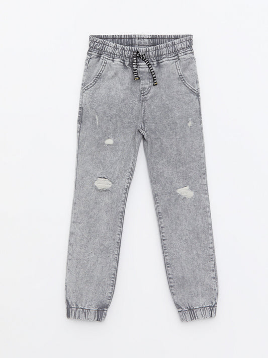 Boy's Jean Jogger Trousers with Elastic Waist Ripped Detail