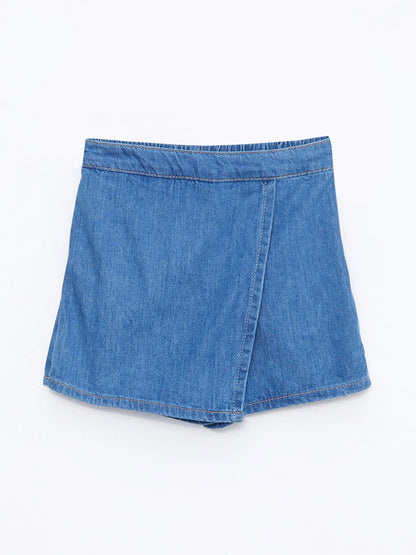 Basic Girl's Jean Shorts Skirt with Elastic Waist