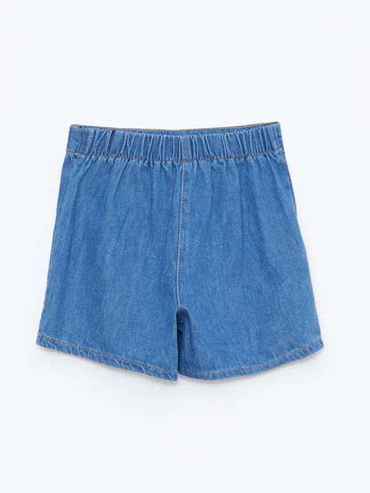 Basic Girl's Jean Shorts Skirt with Elastic Waist