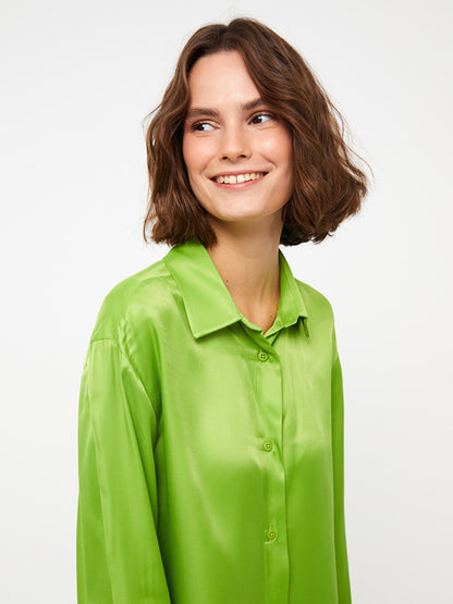 Plain Long Sleeve Satin Women's Shirt