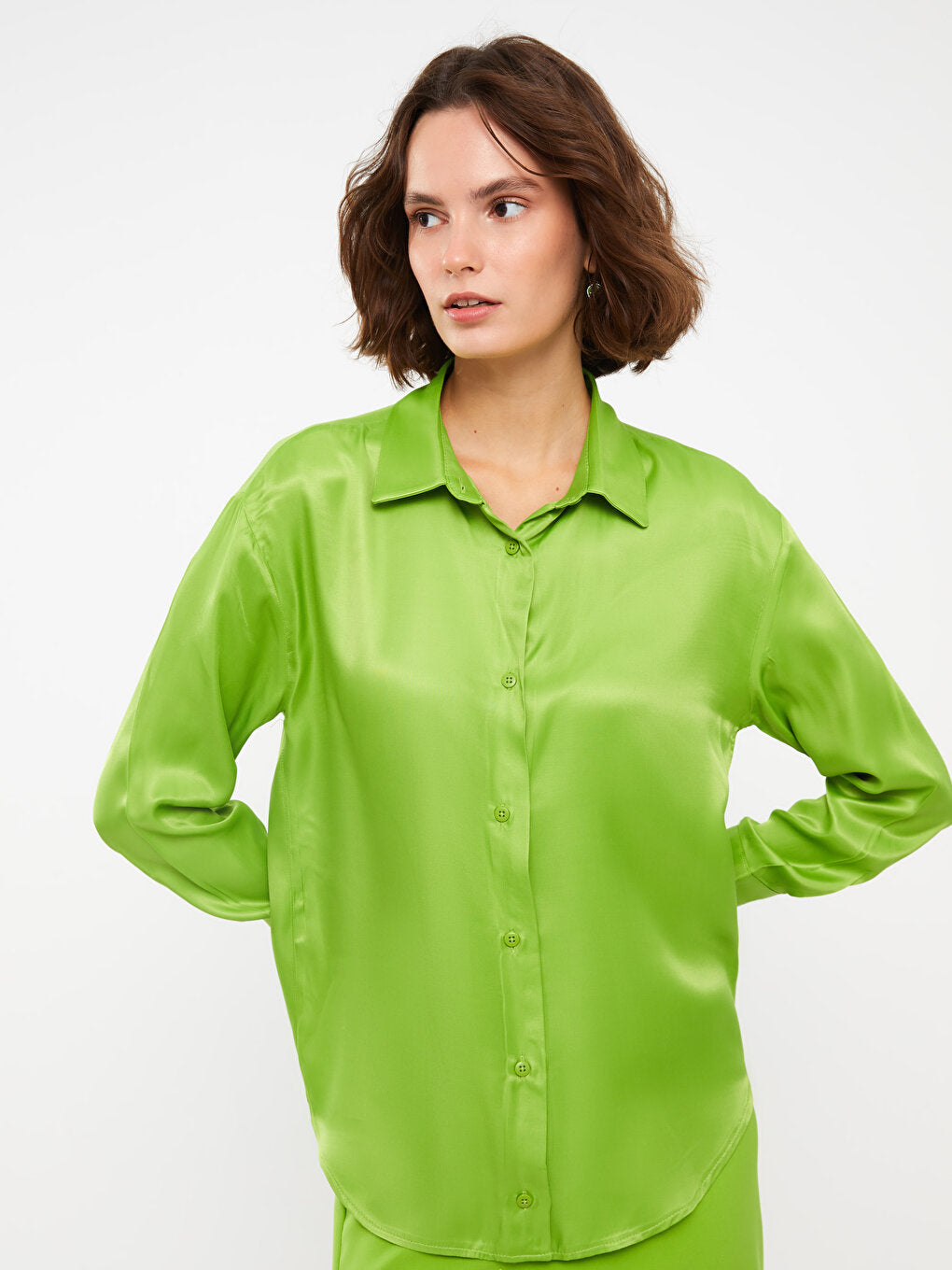 Plain Long Sleeve Satin Women's Shirt