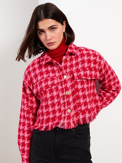 Patterned Long Sleeve Tweed Oversize Women's Shirt Jacket