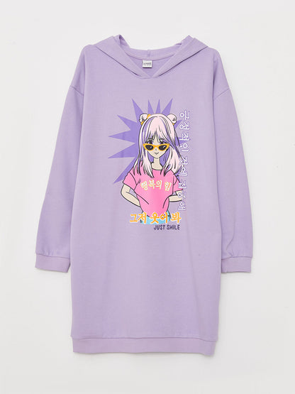 Hooded K-Pop Printed Long Sleeve Girl's Dress