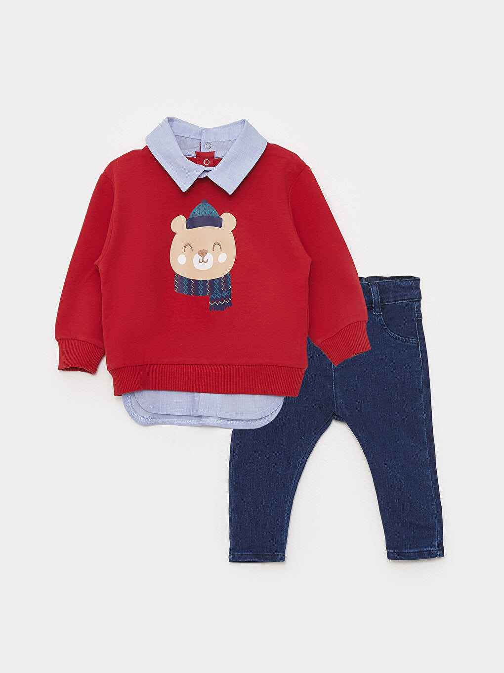 Printed Baby Boy Shirt and Jean Trousers 2-Piece Set