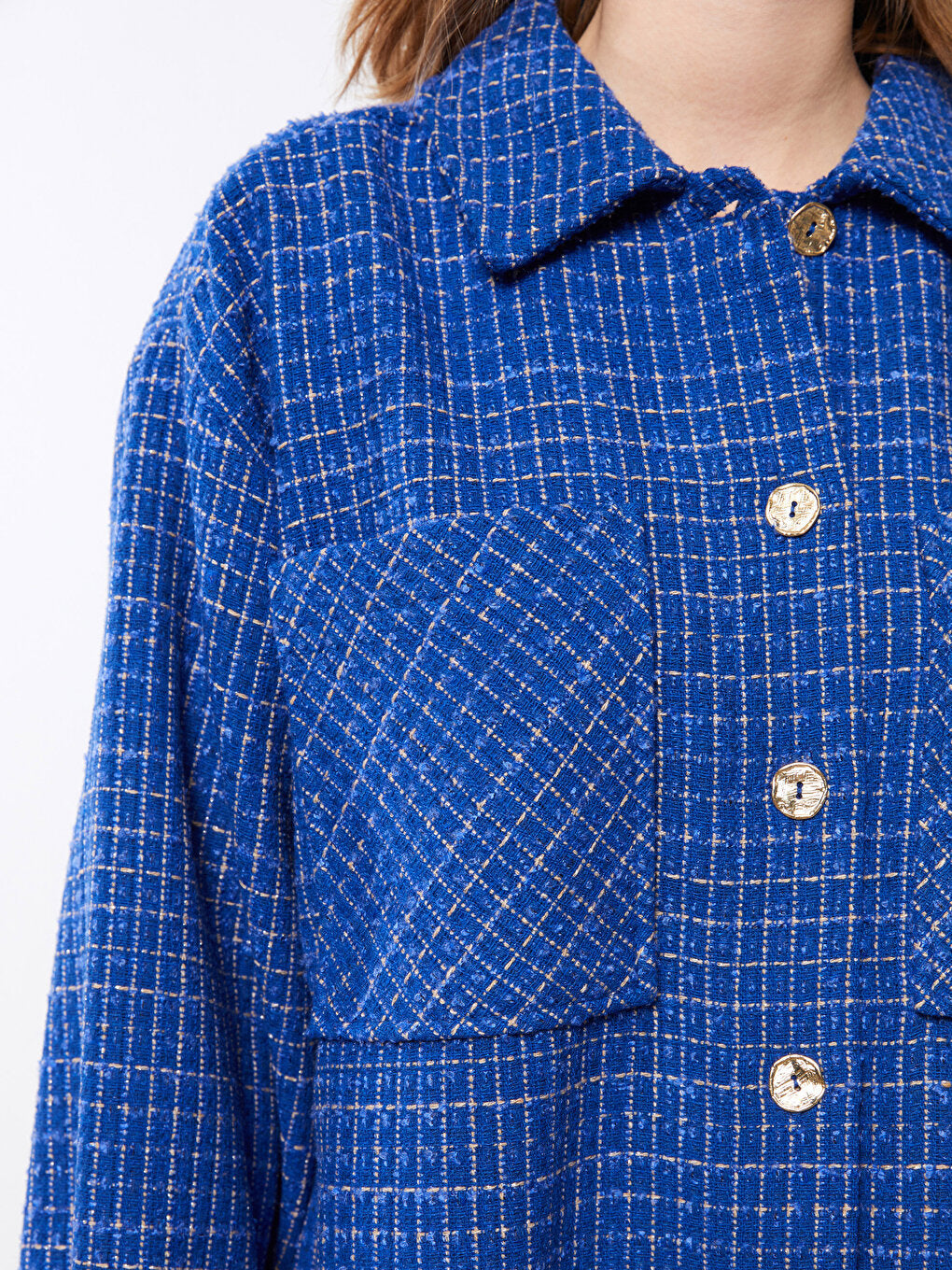 Front Button Closure Long Sleeve Plaid Women's Oversize Shirt Jacket