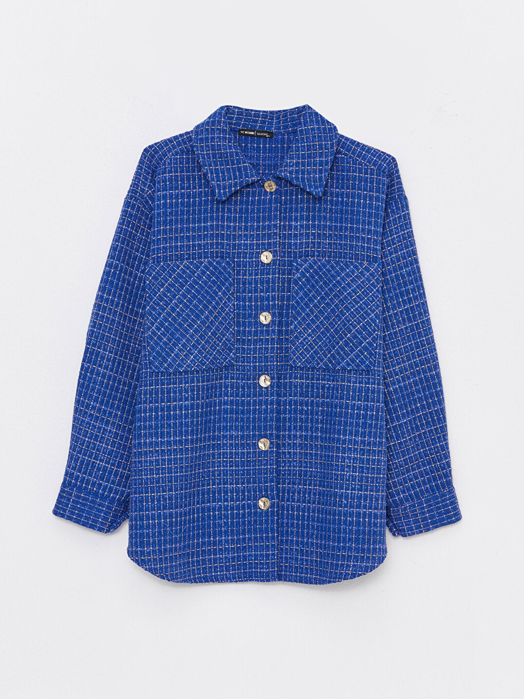 Front Button Closure Long Sleeve Plaid Women's Oversize Shirt Jacket