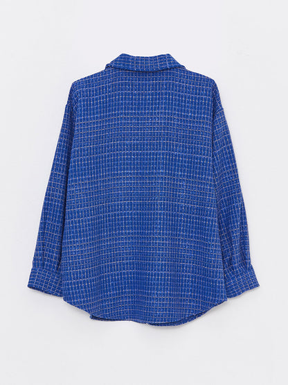 Front Button Closure Long Sleeve Plaid Women's Oversize Shirt Jacket