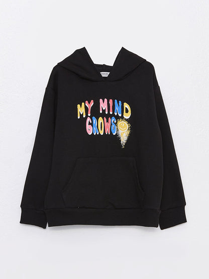 Hooded Printed Long Sleeve Girl's Sweatshirt