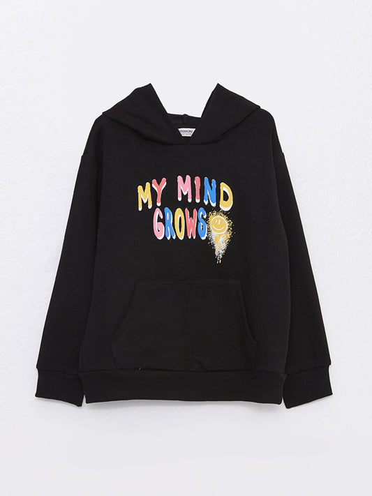 Hooded Printed Long Sleeve Girl's Sweatshirt