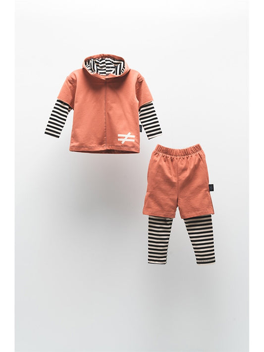 Hooded Long Sleeve Striped Unisex Baby 2-Piece Set