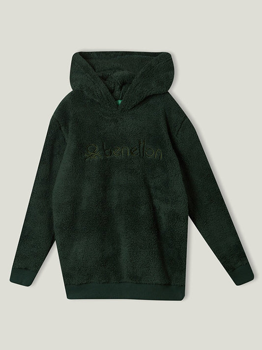 Hooded Embroidered Long Sleeve Plush Girl's Sweatshirt