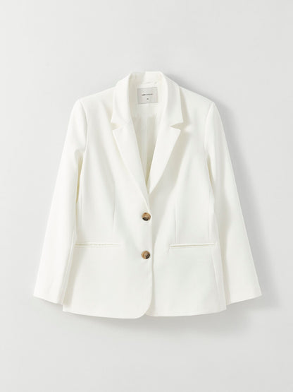 Front Button Closure Plain Long Sleeve Women's Blazer Jacket