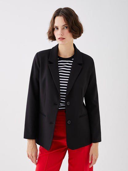 Front Button Closure Plain Long Sleeve Women's Blazer Jacket