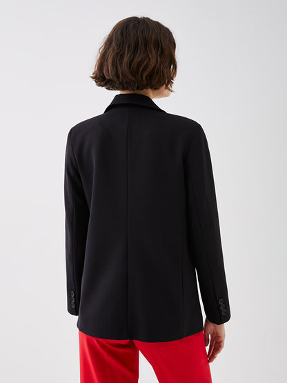 Front Button Closure Plain Long Sleeve Women's Blazer Jacket