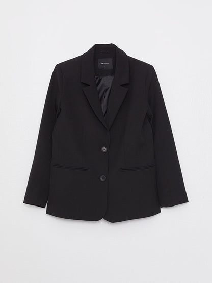 Front Button Closure Plain Long Sleeve Women's Blazer Jacket