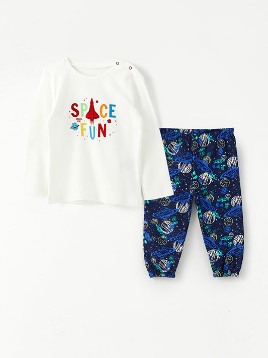 Crew Neck Printed Baby Boy 2-Piece Set