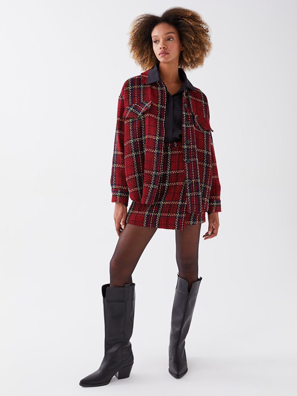 Front Button Closure Plaid Long Sleeve Women's Shirt