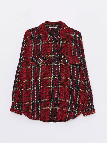 Front Button Closure Plaid Long Sleeve Women's Shirt