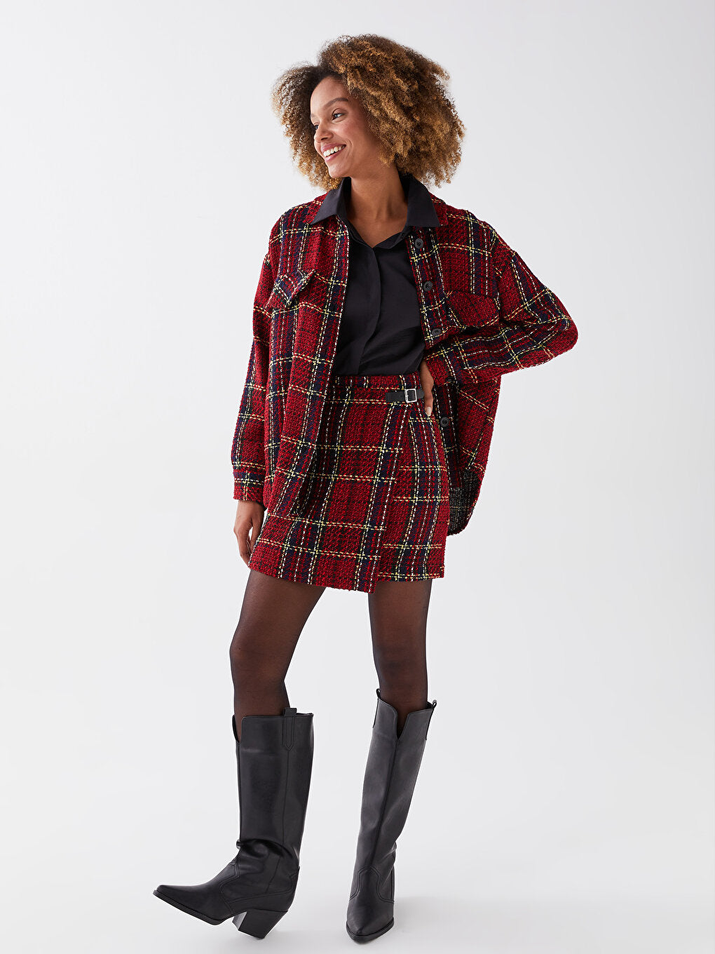 Plaid Women's Skirt with Belt Closure