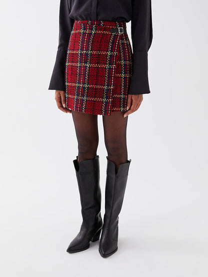 Plaid Women's Skirt with Belt Closure