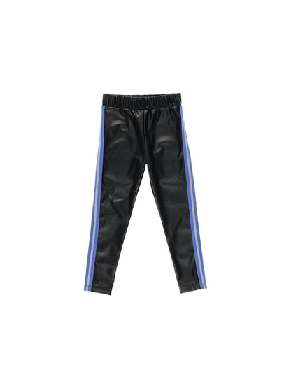 Leather Look Girls' Leggings with Elastic Waist