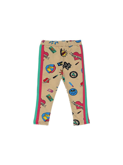 Printed Cotton Girls' Tights with Elastic Waist