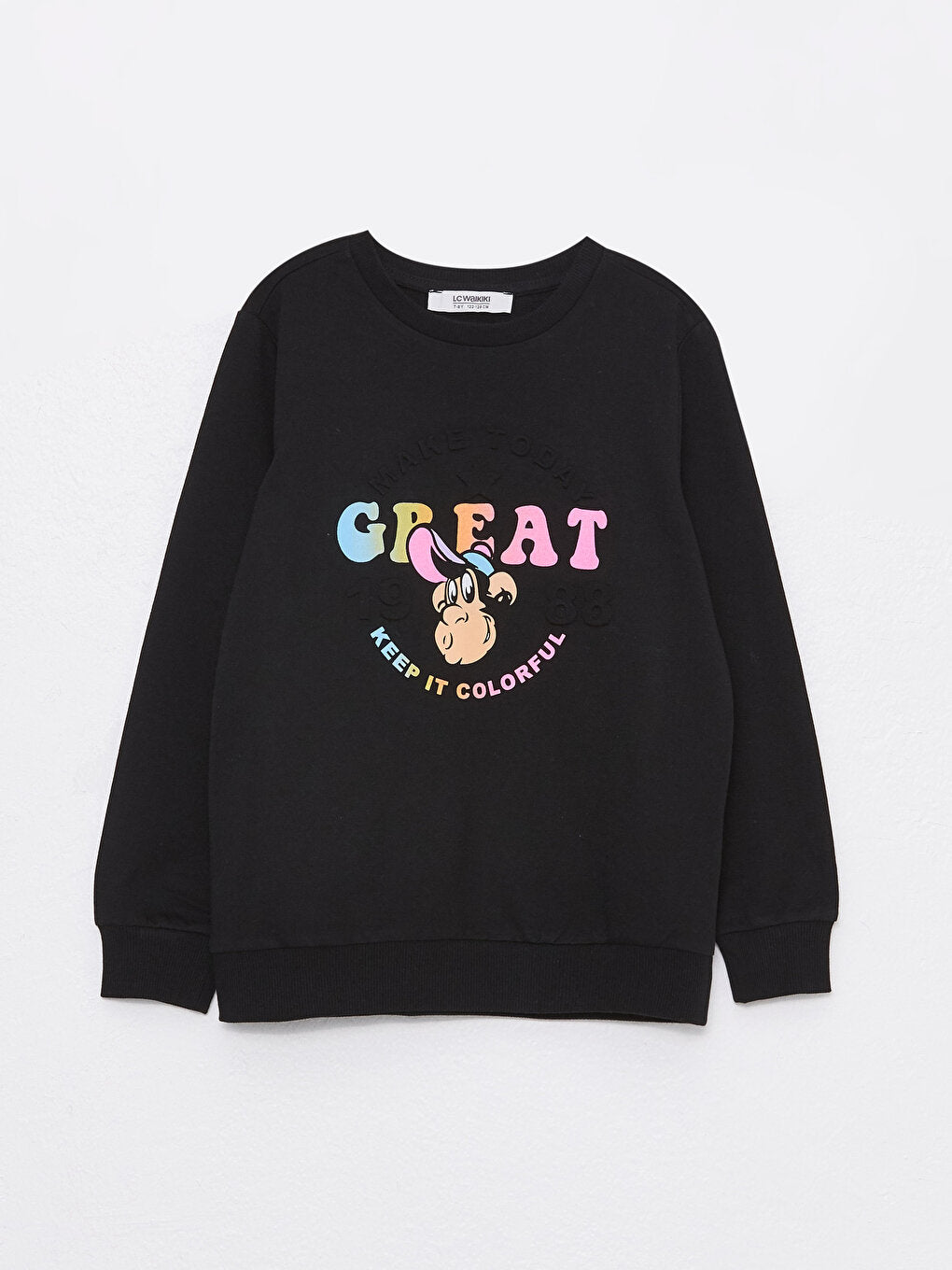 Crew Neck Nostalgic Monkey Printed Long Sleeve Girl's Sweatshirt