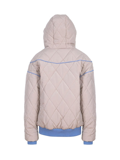 Hooded Color Blocked Long Sleeve Women's Puffer Coat