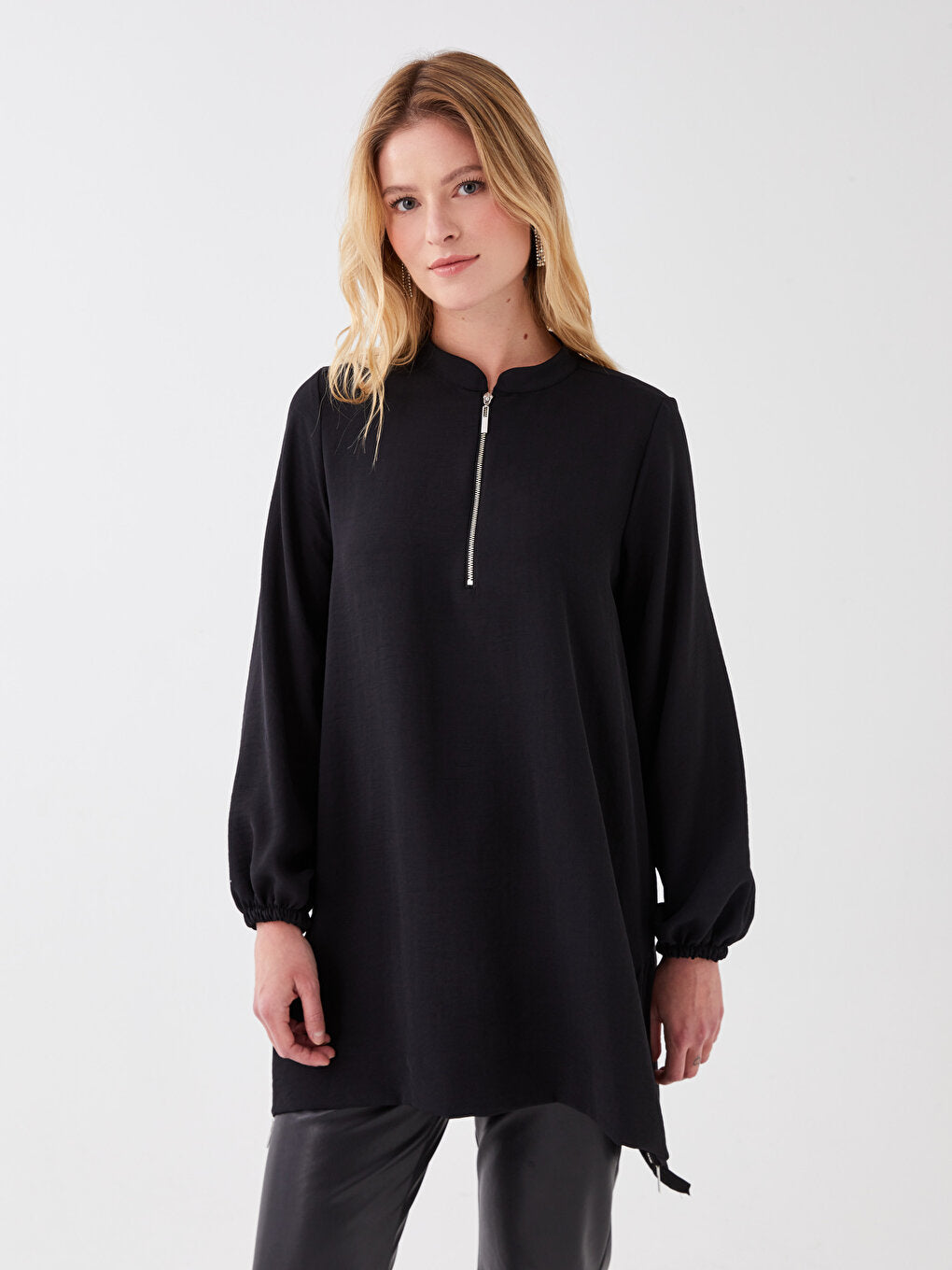 Magnificent Collar Plain Long Sleeve Women's Tunic