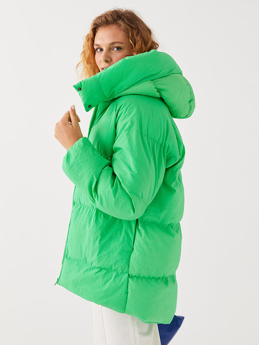 Hooded Plain Long Sleeve Oversize Women's Puffer Coat