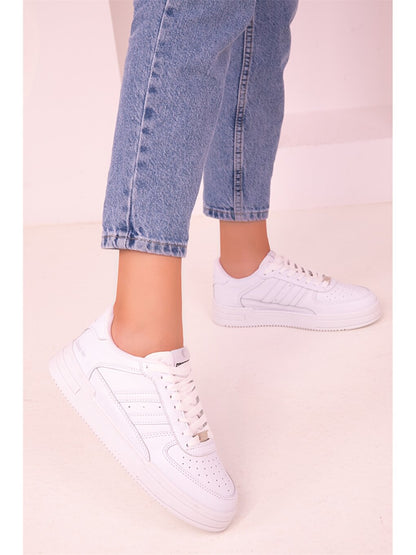 Leather Look Lace-up Women's Sneakers