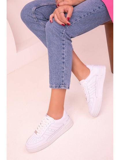 Leather Look Lace-up Women's Sneakers