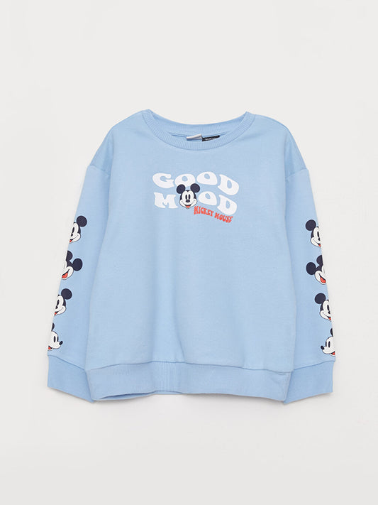 Crew Neck Mickey Mouse Printed Long Sleeve Girl's Sweatshirt