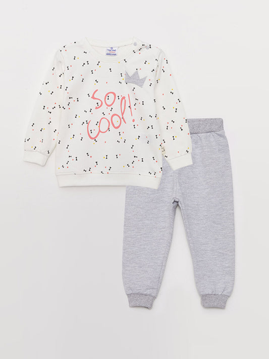 Crew Neck Long Sleeve Printed Unisex Baby 2-Piece Set