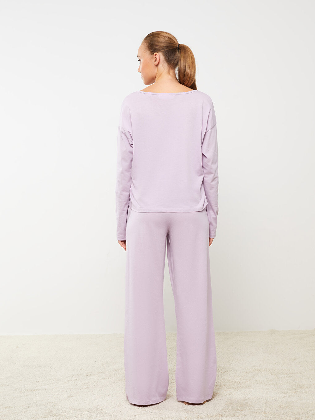 V-Neck Plain Long Sleeve Women's Pajama Set