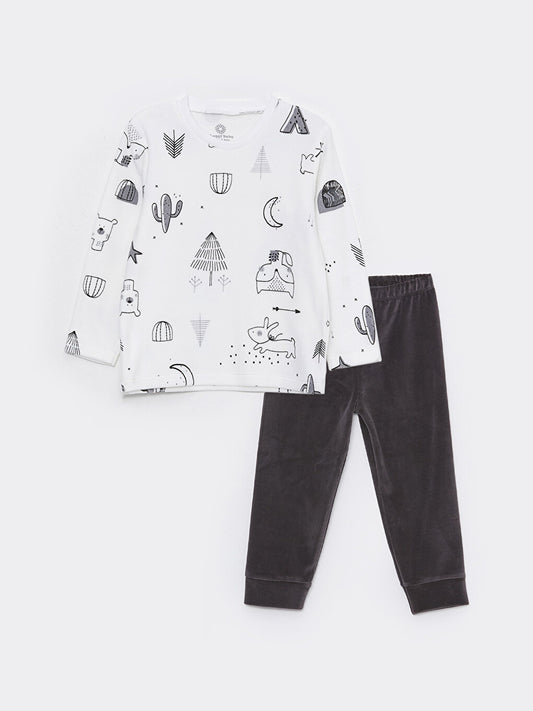 Crew Neck Long Sleeve Printed Baby Boy 2 Piece Set