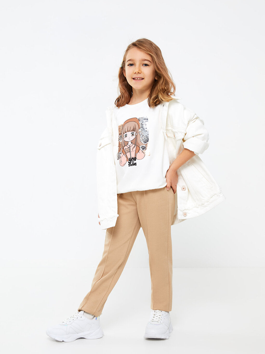 Basic Girl's Trousers with Elastic Waist